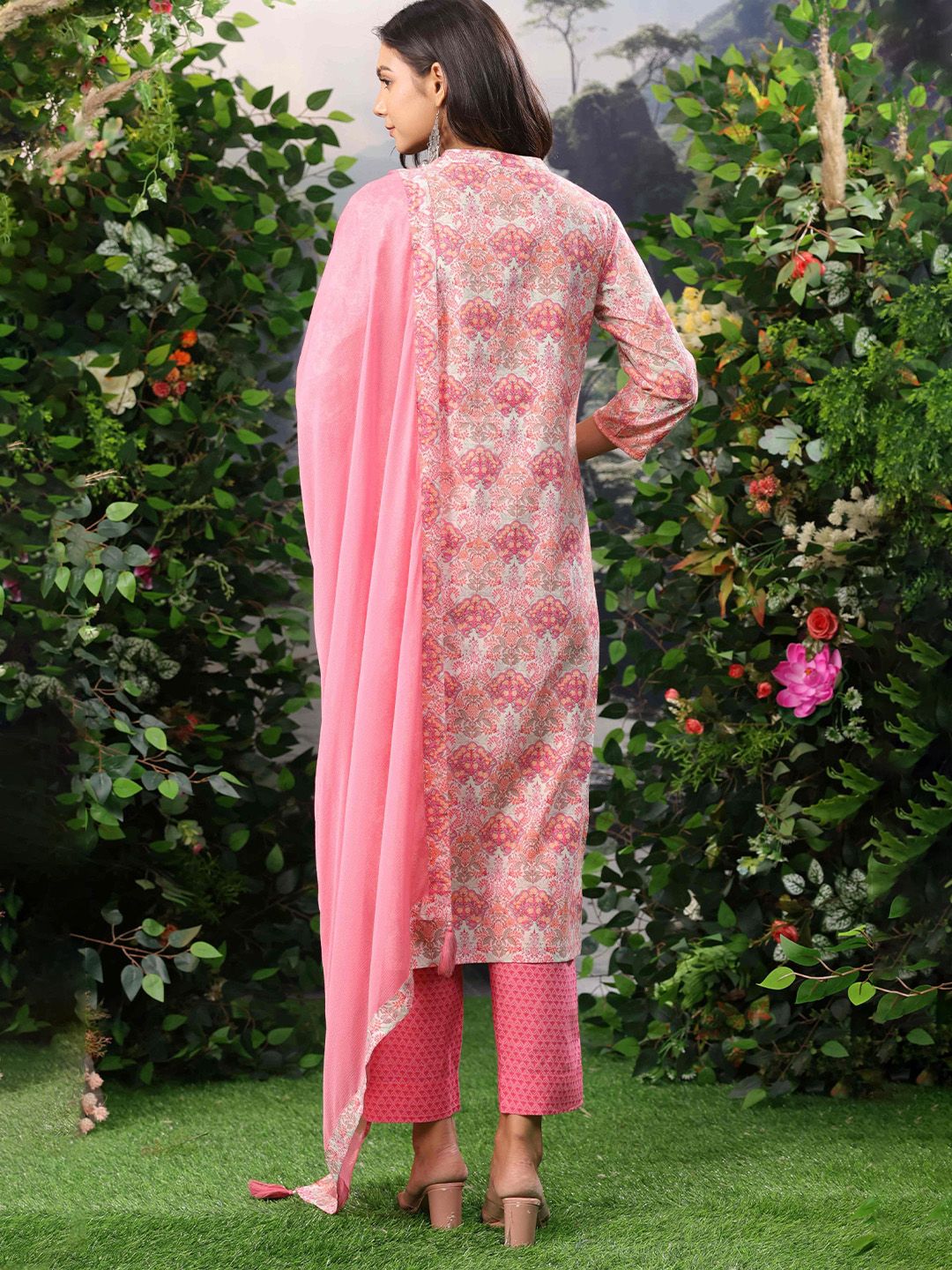 Dhiyona RR Women's Floral Printed Pure Cotton Kurta with Trousers & Dupatta
