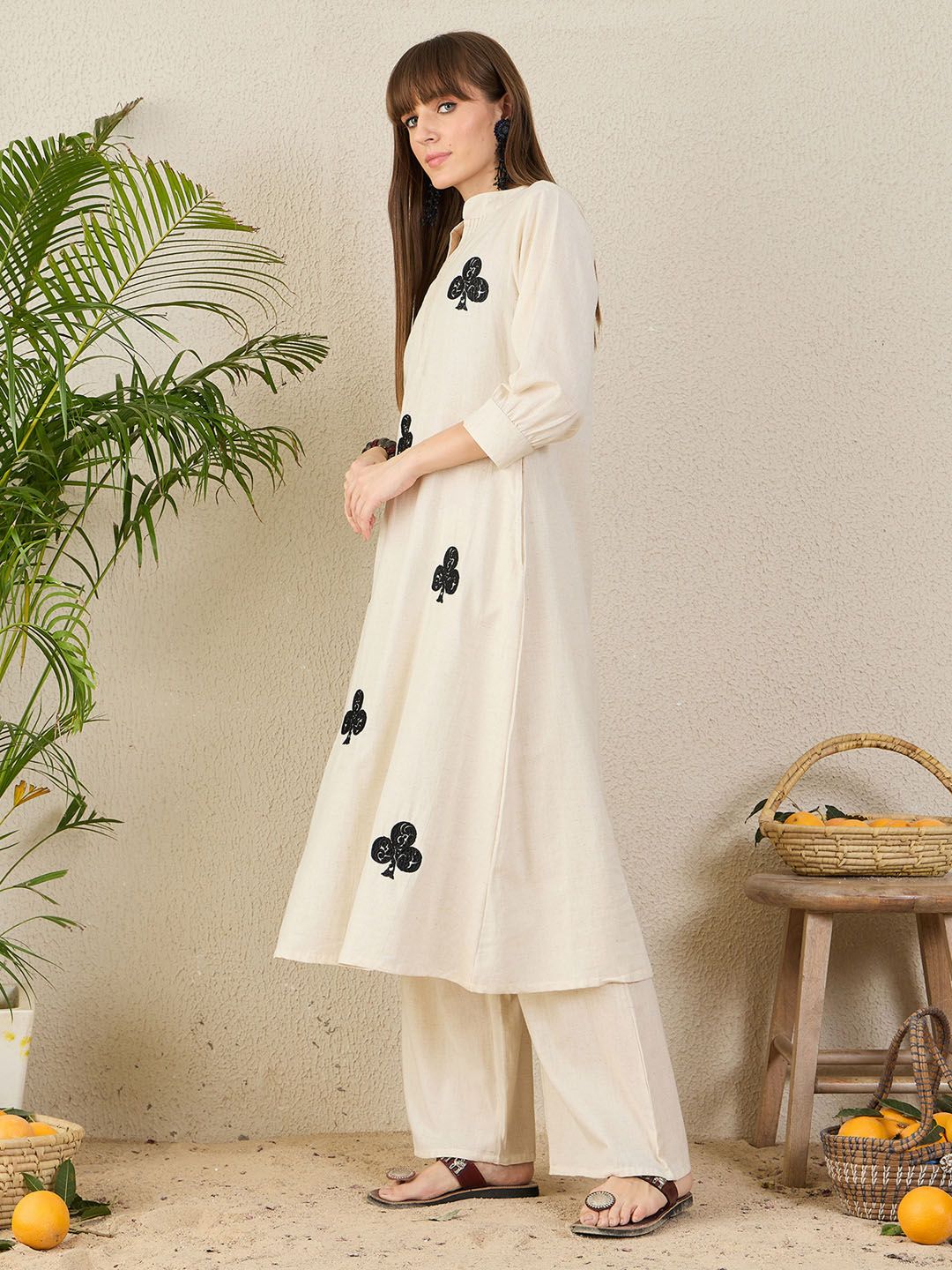 Dhiyona IE Embroidered Pure Cotton Tunic With Trousers Co-Ords