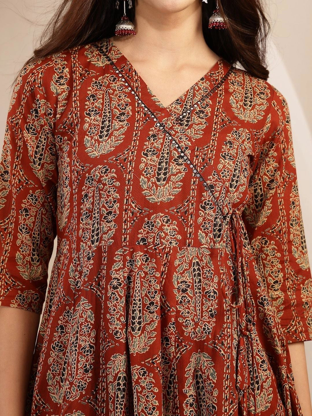Women Ethnic Motifs Printed Angrakha Kurta with Trousers & With Dupatta