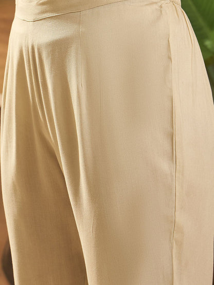 Mandarin Collar Thread Work Straight Kurta With Trouser