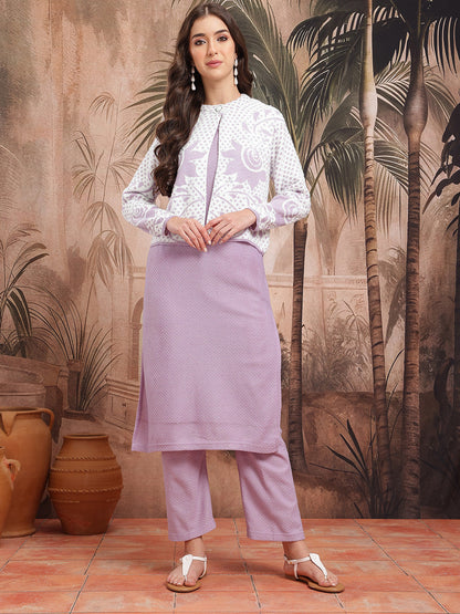 Floral Self-Design Straight Winter Kurta with Trousers & Jacket