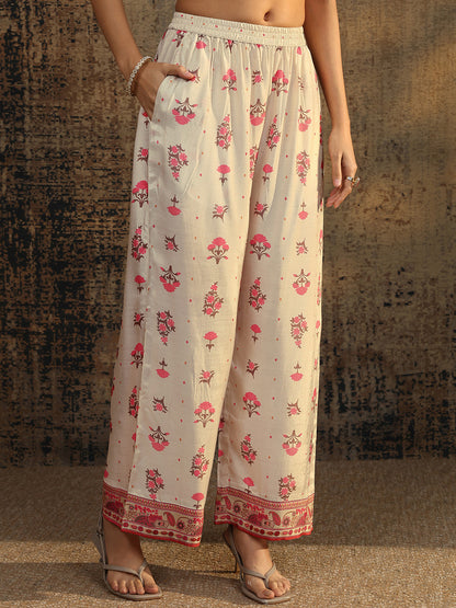 Women Floral Printed Regular Mirror Work Kurta with Palazzos & With Dupatta