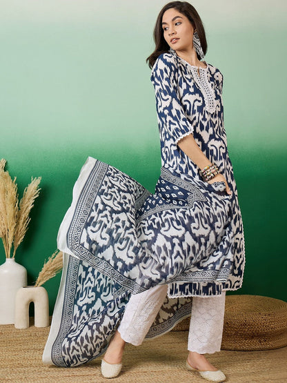 Printed Pure Cotton Round Neck Kurta & Trousers Kurta Set