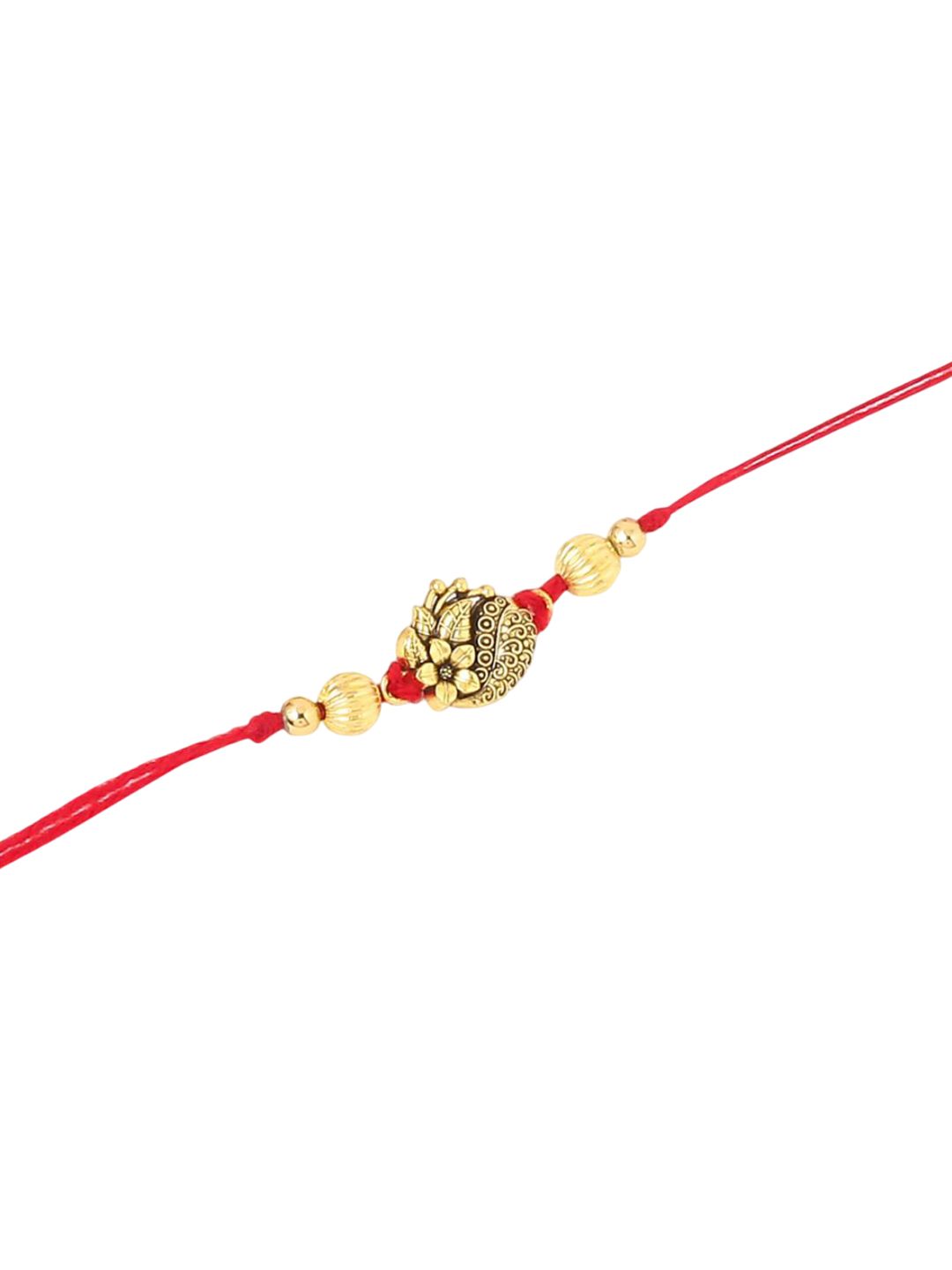 Dhiyona Men Set Of 3 Gold Toned Thread Rakhi With Roli Chawal Chandan Mishri