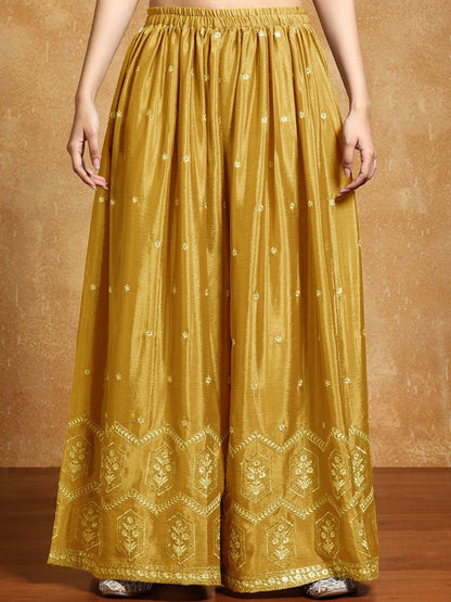 Dhiyona VA Ethnic Motifs Embroidered Beads and Stones Silk Crepe Kurta With Sharara & Dupatta