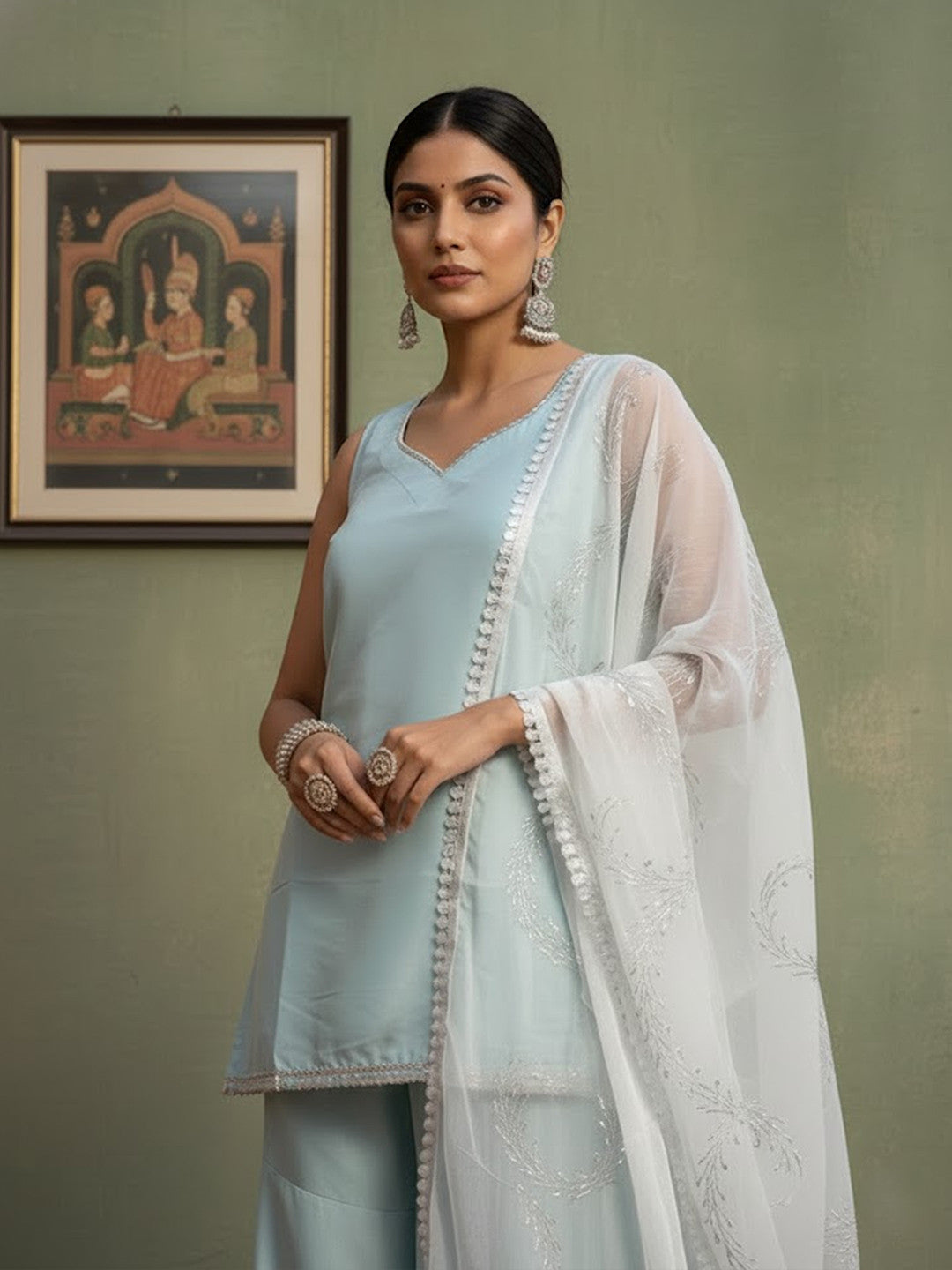 Silk Blend Solid Kurta with Sharara & Duppatta