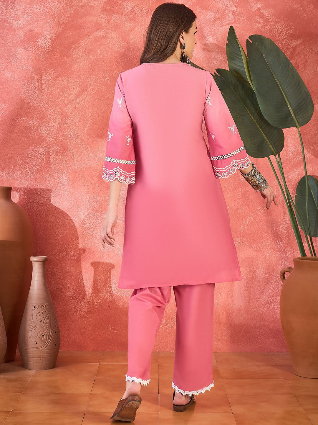 Chikankari Embroidered 100% Cotton Kurta & Dhoti Pants