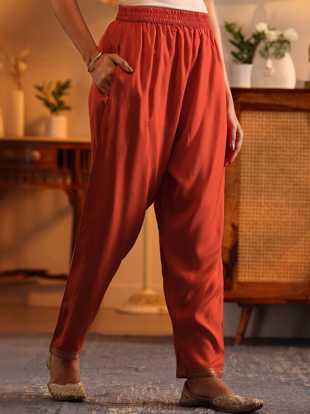 Woven Design Printed Thread Work Straight Kurta With Harem Pants & Dupatta