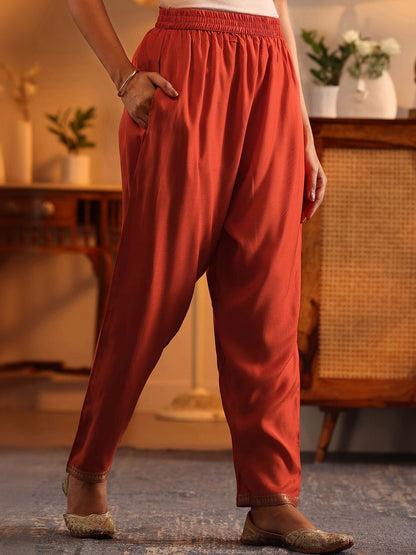 Woven Design Printed Thread Work Straight Kurta With Harem Pants & Dupatta