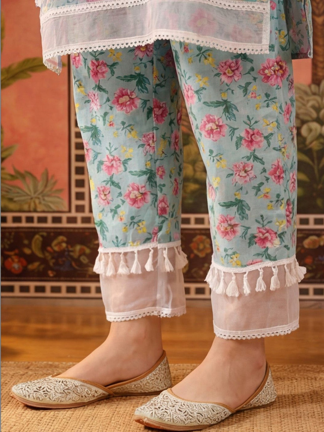 Printed Pure Cotton Round Neck Kurta & Trousers