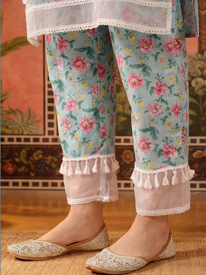 Printed Pure Cotton Round Neck Kurta & Trousers