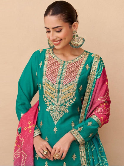 Dhiyona HOP Embroidered Round Neck Kurta & Sharara With Dupatta