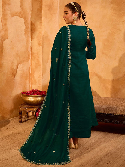 Dhiyona KL Women Ethnic Motifs Embroidered Regular Thread Work Kurta with Palazzos & With Dupatta