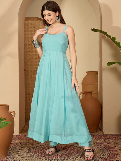 Women Printed Regular Sequinned Kurta with Trousers & With Dupatta