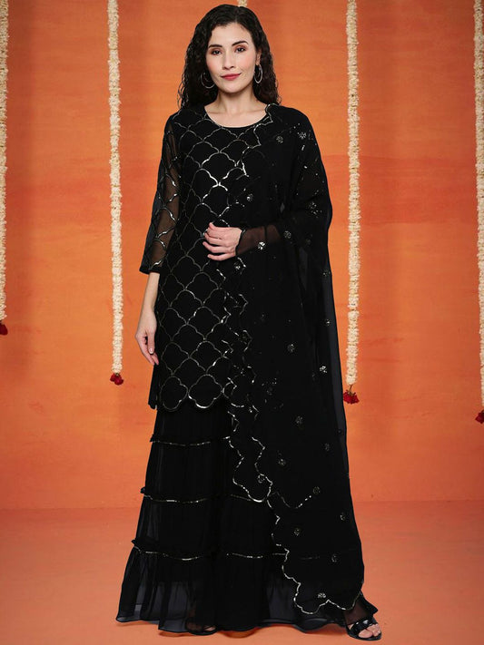 Dhiyona SN Women Sequence Embroidered Kurta & Trousers with Dupatta