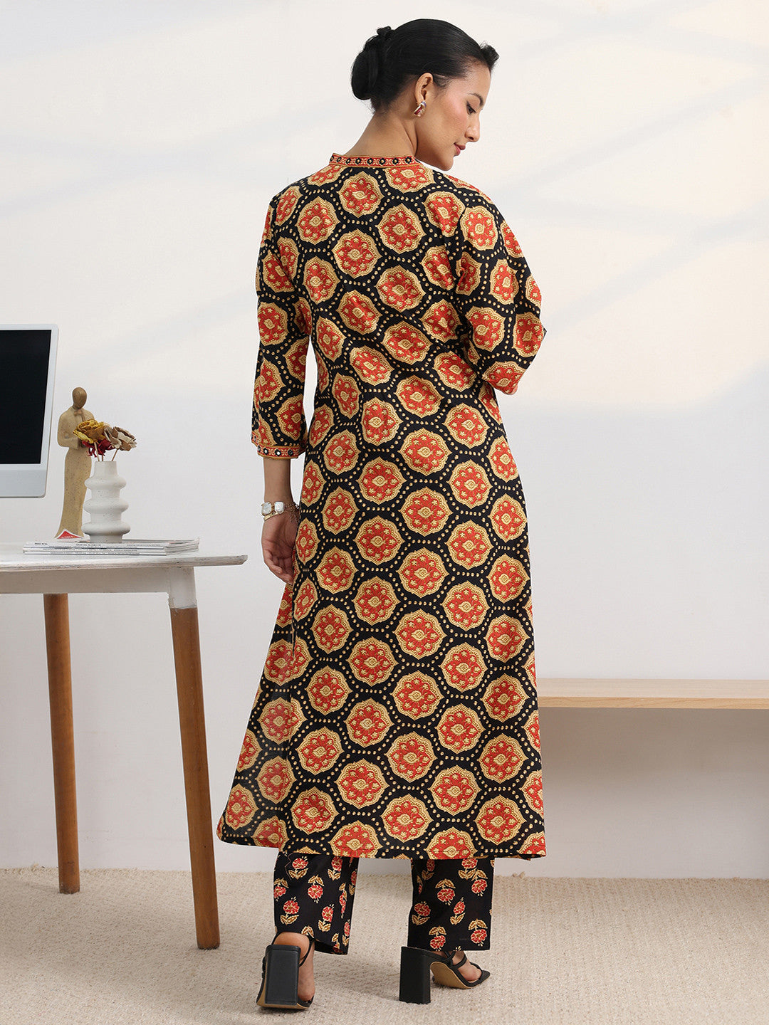 Libas Black Ajrakh Print A-Line Kurta Set