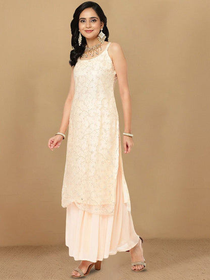 Dhiyona HOP Floral Embroidered Sequnnied Straight Kurta Sharara & Dupatta