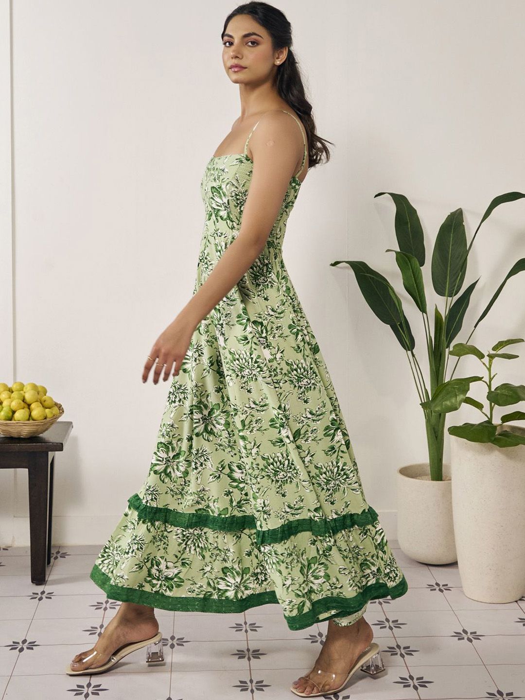 Dhiyona AY Women's Printed Flared Maxi Ethnic Dress