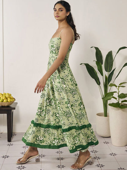 Dhiyona AY Women's Printed Flared Maxi Ethnic Dress