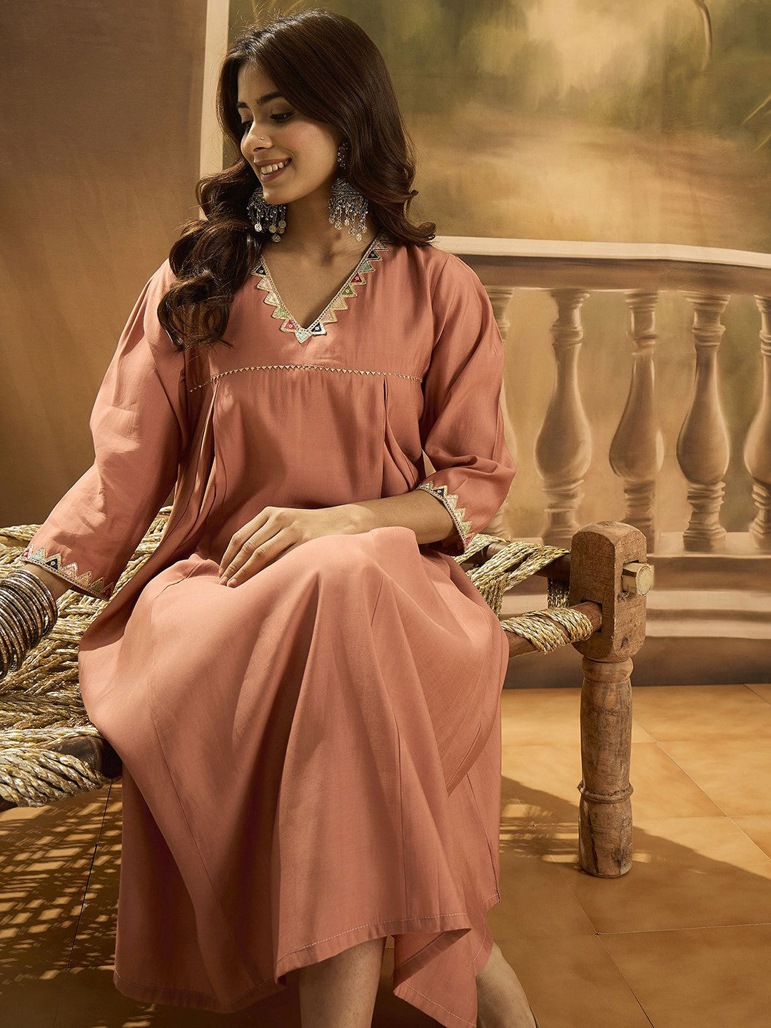 Women Solid Embroidered Kurta with Trousers