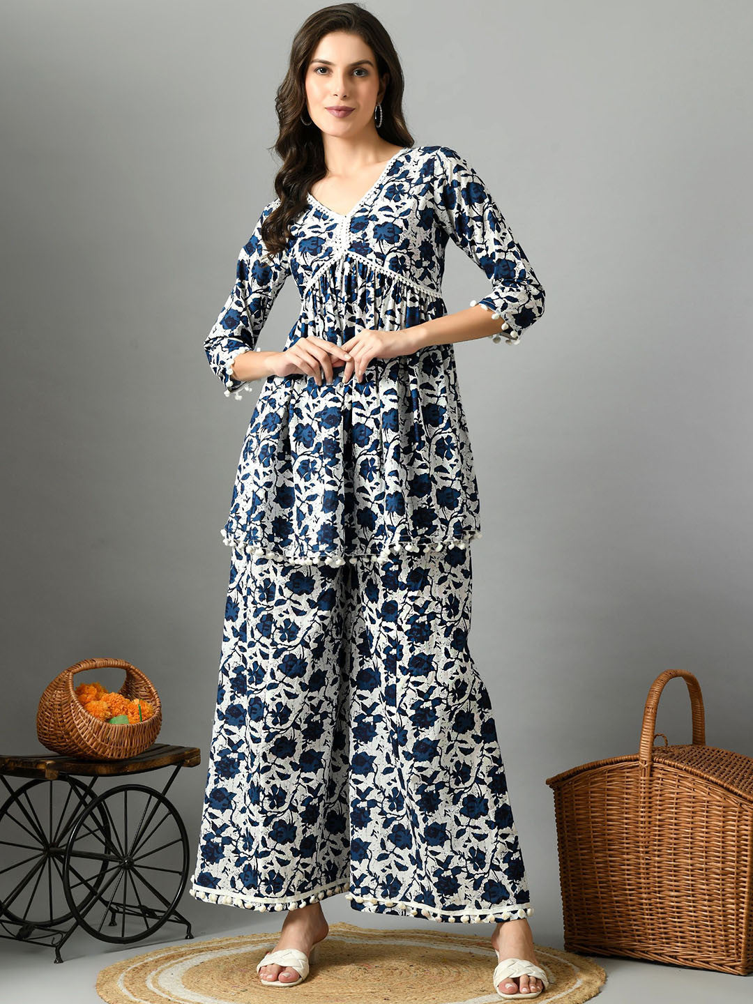 Dhiyona SN Floral Printed Pure Cotton Kurta with Palazzos