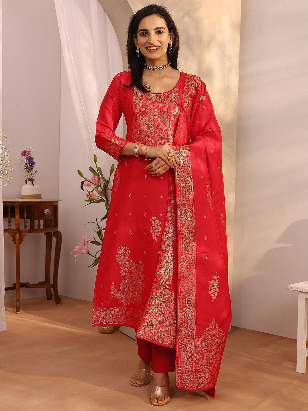 Women Regular Kurta with Trousers & With Dupatta