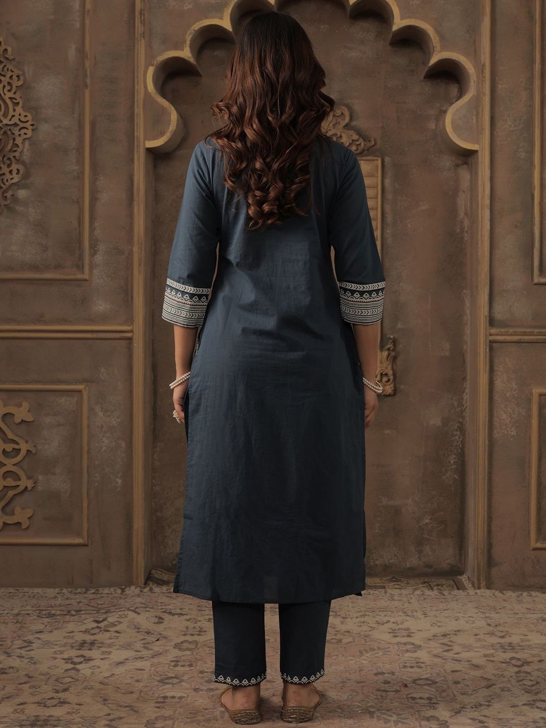 Women Ethnic Motifs Embroidered Cotton A-Line Kurta with Trousers & Dupatta