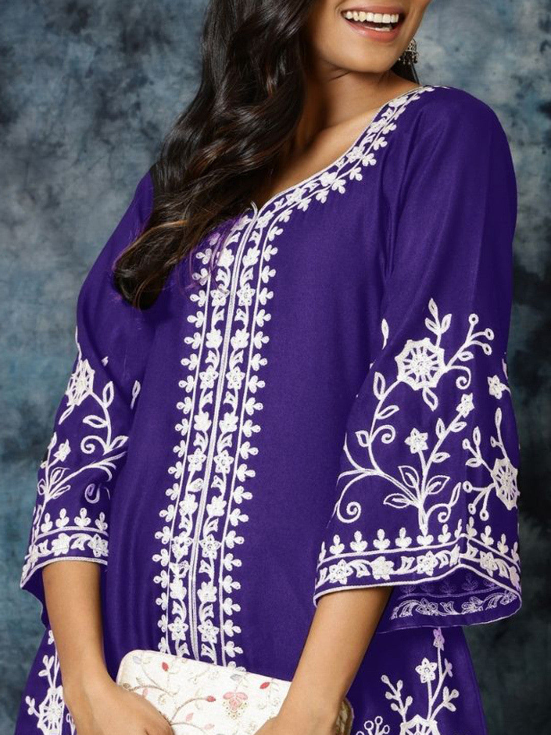 Women Chikankari Embroidered A-Line Kurta & Palazzo