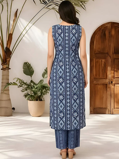 Printed Pure Cotton Round Neck Kurta & Trousers
