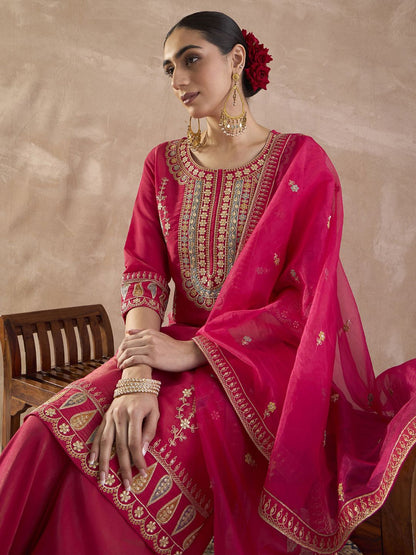 Dhiyona IE Women Ethnic Motifs Embroidered Regular Sequinned Kurta with Palazzos & With Dupatta