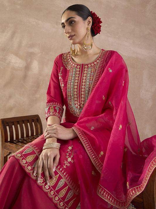 Dhiyona IE Women Ethnic Motifs Embroidered Regular Sequinned Kurta with Palazzos & With Dupatta