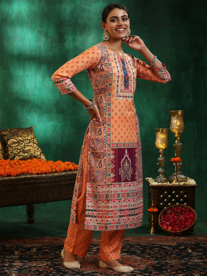 Women's LB Multicoloured Printed Linen Straight Suit With Dupatta