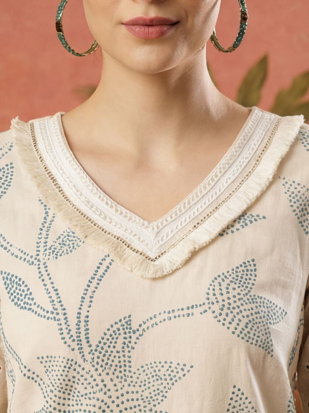 Printed Pure Cotton V-Neck Kurta & Palazzos