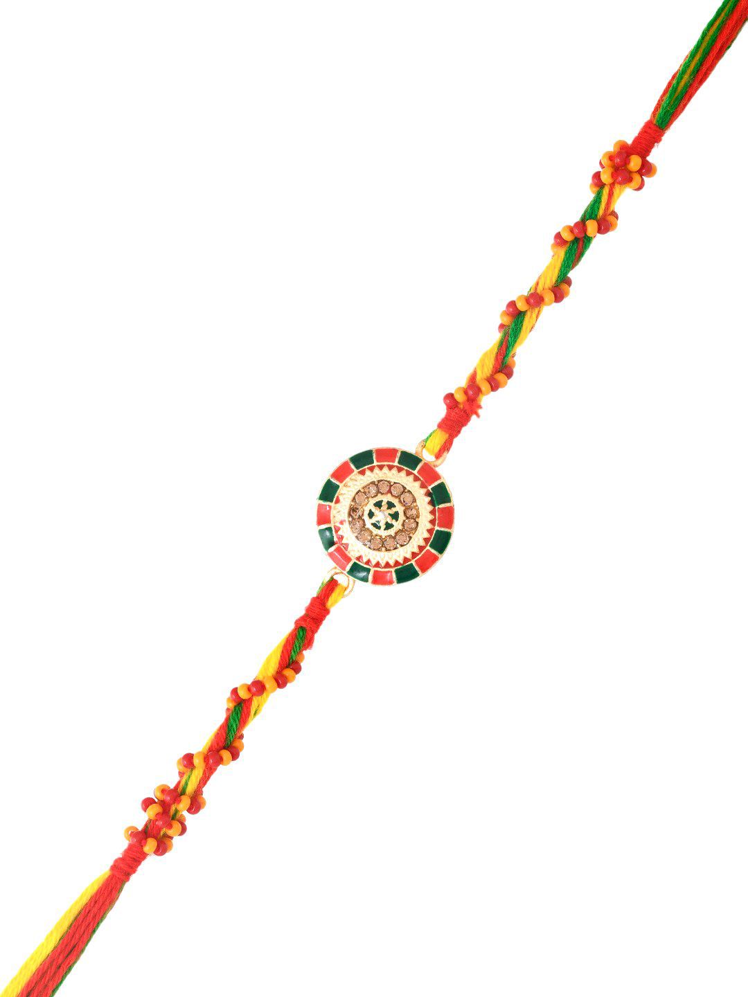 Dhiyona Enameled Twisted Thread Rakhi With Roli Chawal & Greetings Card
