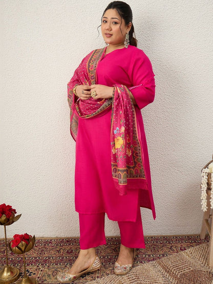 Dhiyona Women's Ethnic Motifs Regular Thread Work Kurta with Palazzos & With Dupatta