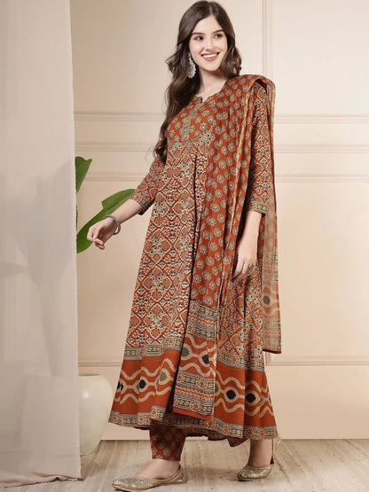 Women Ethnic Motifs Printed Empire Pure Cotton Kurta with Trousers & With Dupatta