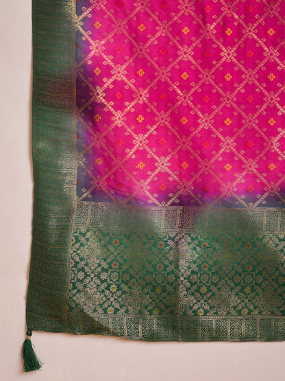 Zari & Sequin Embroidered A-Line Kurta & Trousers With Dupatta