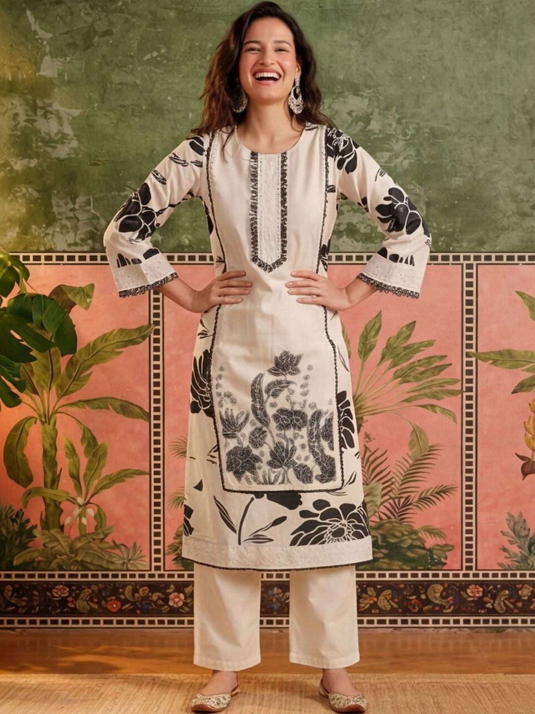 Dhiyona SN Printed Pure Cotton Round Neck Kurta & Palazzos