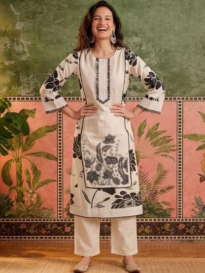 Printed Pure Cotton Round Neck Kurta & Palazzos