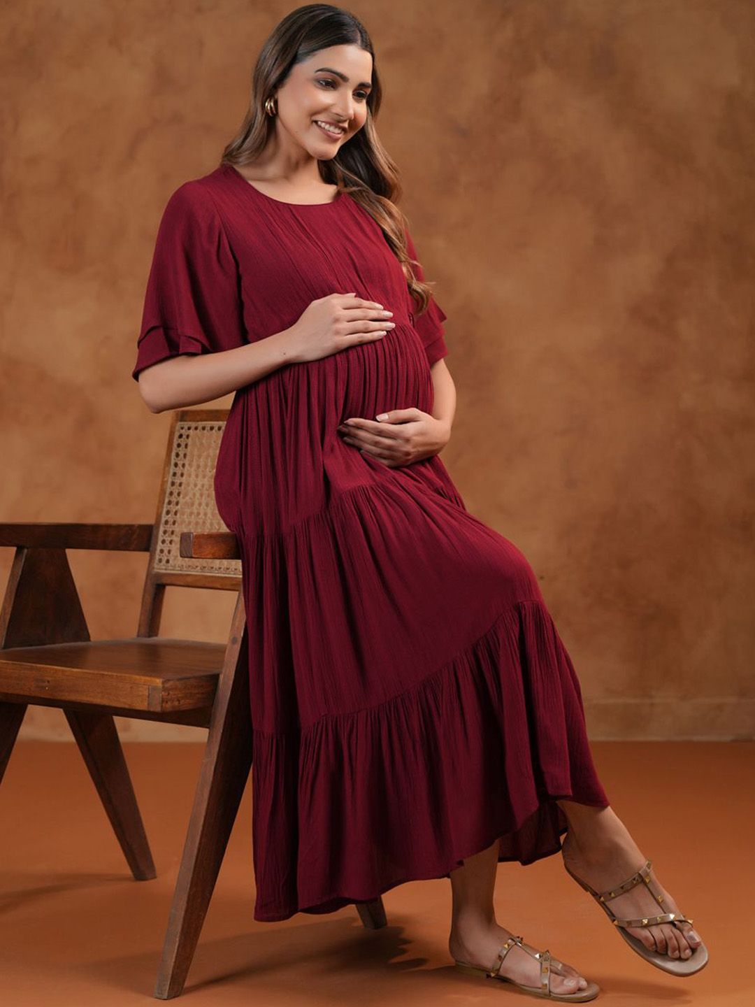 Dhiyona AY Women's Fit & Flared Midi Maternity Ethnic Dresses