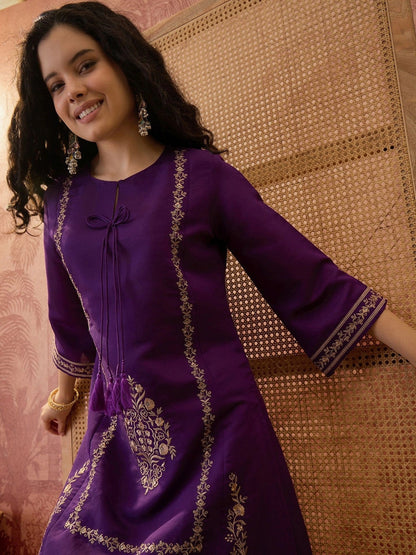 Women Ethnic Motifs Embroidered Regular Thread Work Kurta with Patiala
