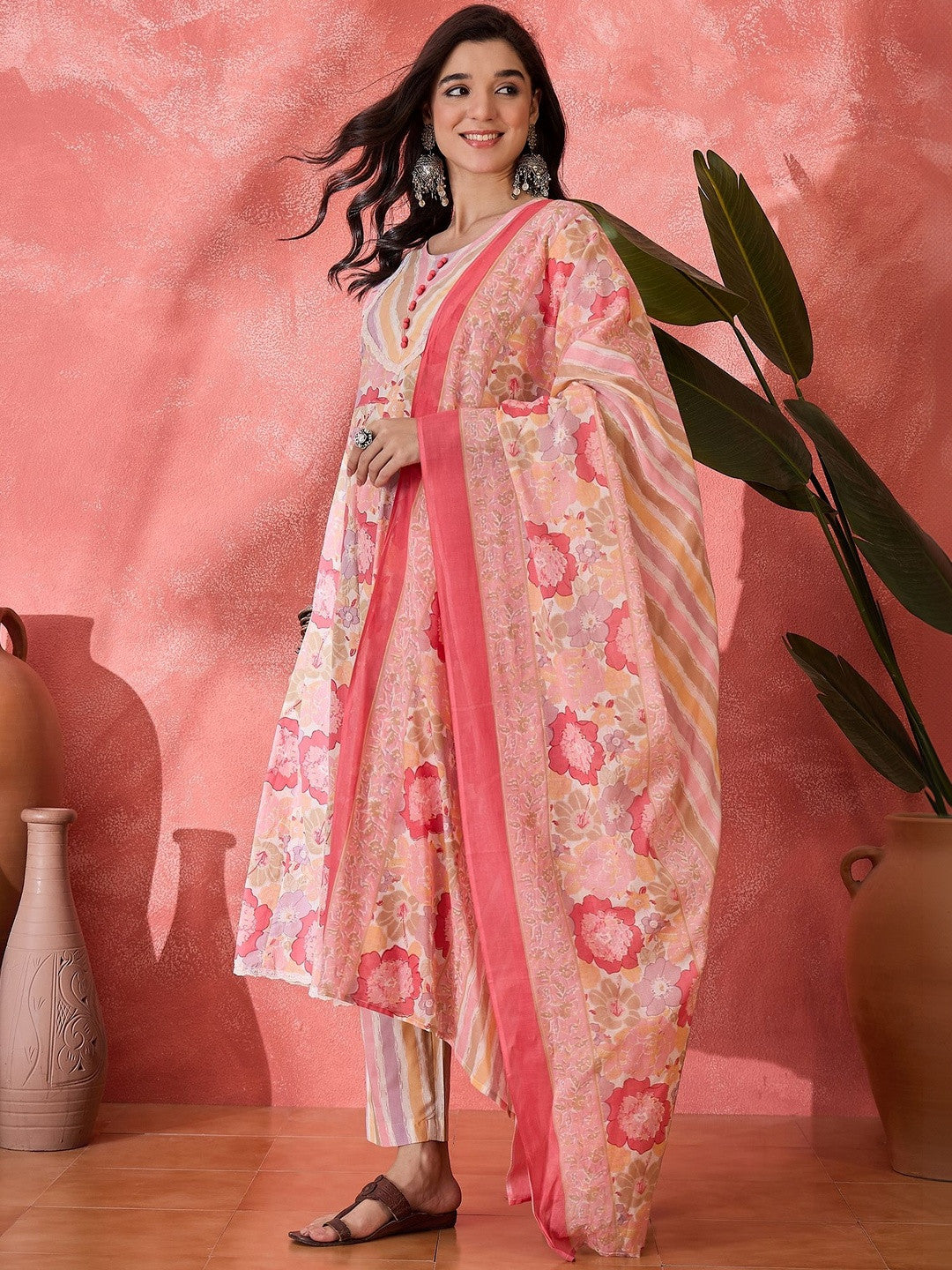 Printed Pure Cotton Round Neck Kurta & Trousers Kurta Sets