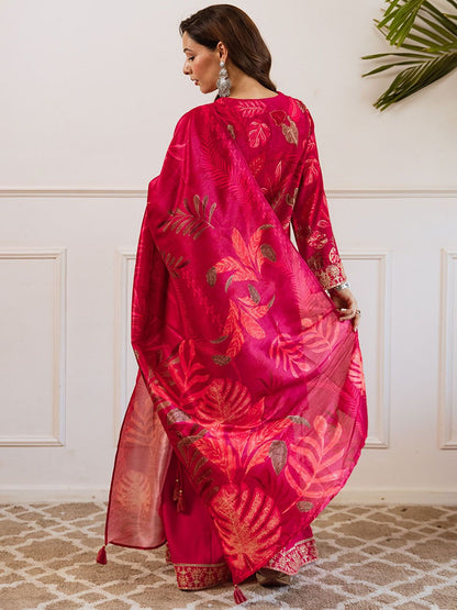 Dhiyona SN Floral Printed & Embroidered Straight Kurta & Sharara With Dupatta