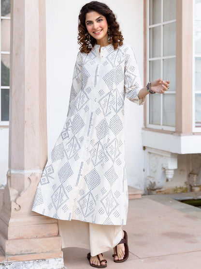 Printed Mandarin Collar Kurta & Palazzos Kurta Sets