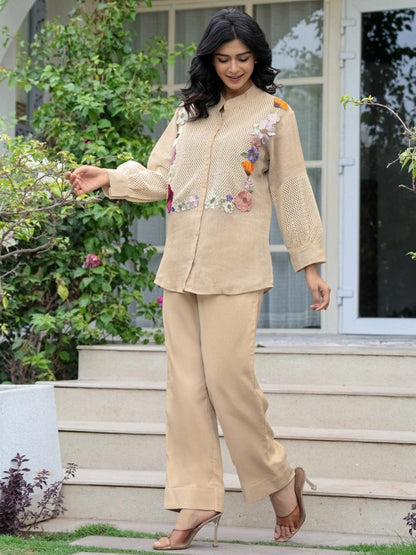 Opela Tan embroidery Co-ord Set