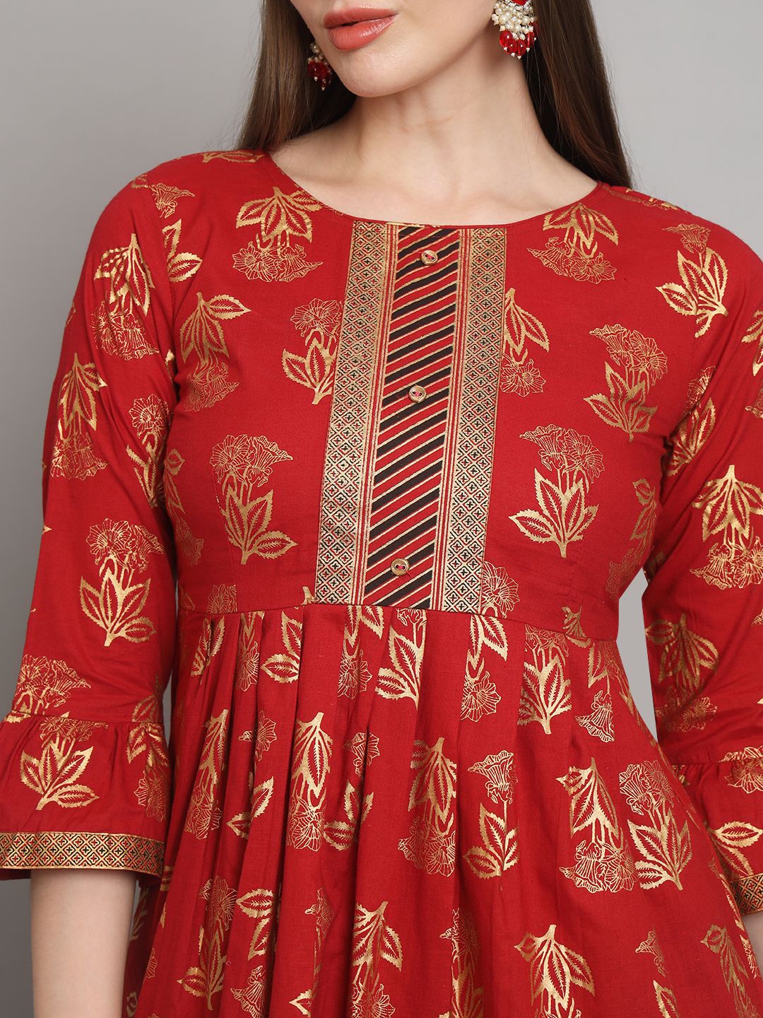 Dhiyona AN Maroon Floral Printed Zari A-Line Kurti With Sharara