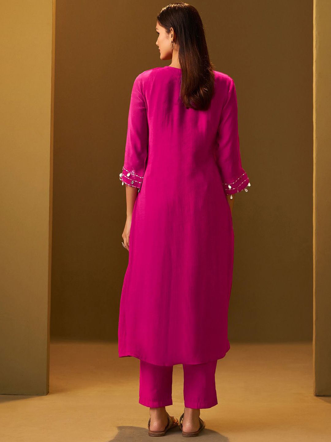 Dhiyona IE Floral Embroidered Round Neck Tunic With Trousers