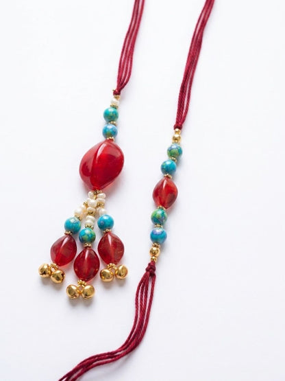 Dhiyona Set Of 2 Artificial Beads & Gold Toned Ghungroo Bhaiya Bhabhi Rakhi With Roli Chawal