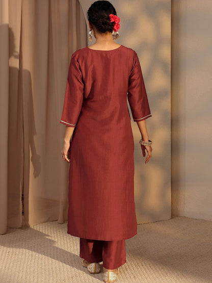 Rust Embellished Straight Kurta Set
