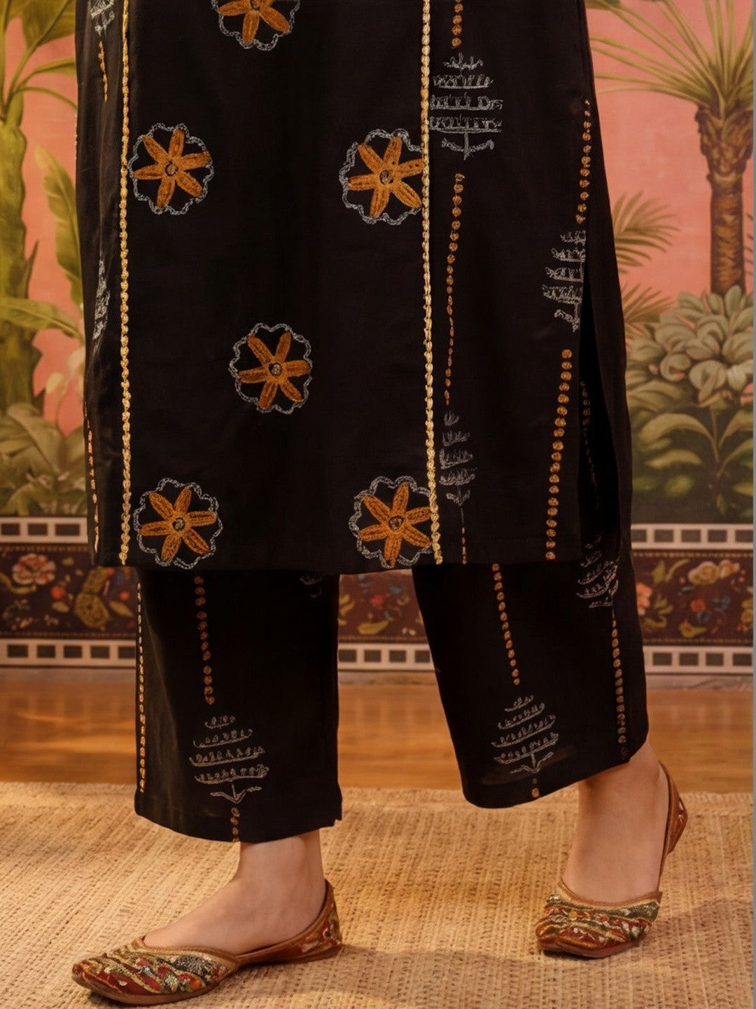 Embroidered Pure Cotton Round Neck Kurta & Trousers